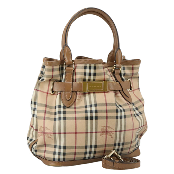 BURBERRY Nova Check Tote Bag PVC Leather 2way Beige Auth 109937 - Picture 1 of 16